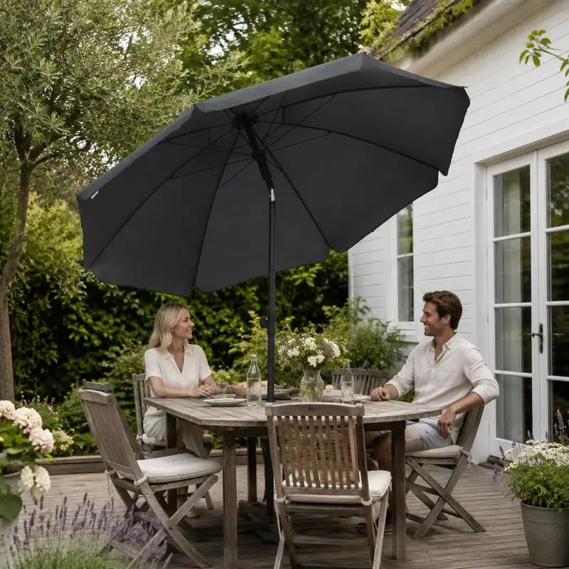 Parasol de plage inclinable protection UV 50+ avec 8 baleines et fibre de verre Ø 180 cm couleur gris Convient pour petit balcon, table d'appoint et terrasse étroite pour bloquer la forte luminosité du soleil.