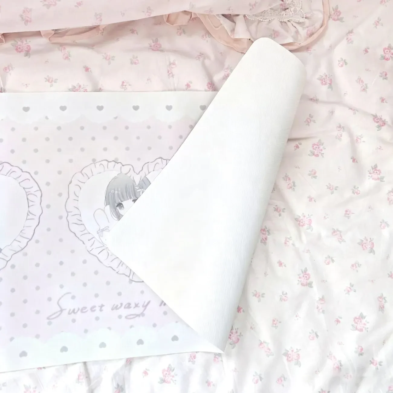 Leather Desk Pad Protector Y2k Pink Polka Dots Angel Wings Girl Love Mouse Pad Office Desk Mat Non-Slip PU Desk Blotter Pad