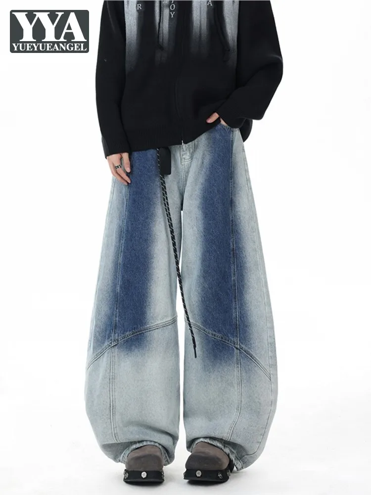 

American Style Men High Street Spliced Jeans Loose Pants Casual Denim Pant Fashion Straight-leg Wide Leg Trousers Fashion Male