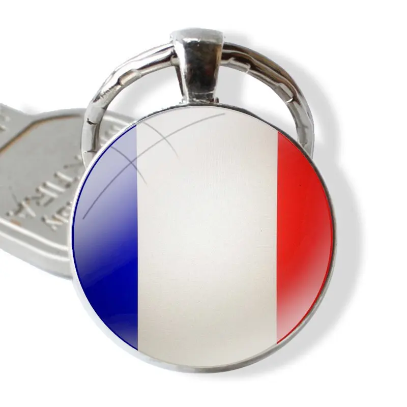 Glass Metal Pendant Key Chain Classic Men Women Key Ring Accessories Jewelry Gifts England UK France German Flag