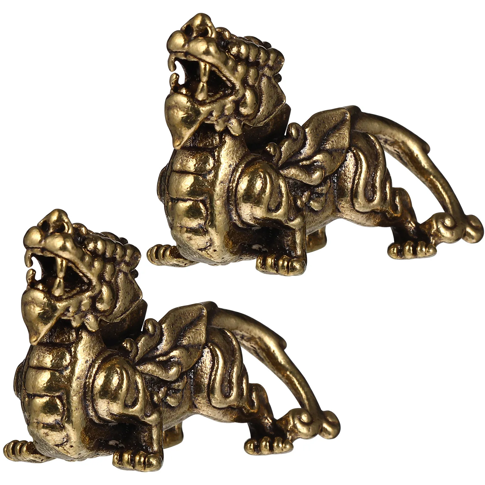 2 Pièces Statue de Kylin en Laiton Premium, Ornement Porte-Bonheur et de Prospérité, Décoration pour la Maison, le Bureau, la Voiture et le Bureau, Sculpture en Laiton