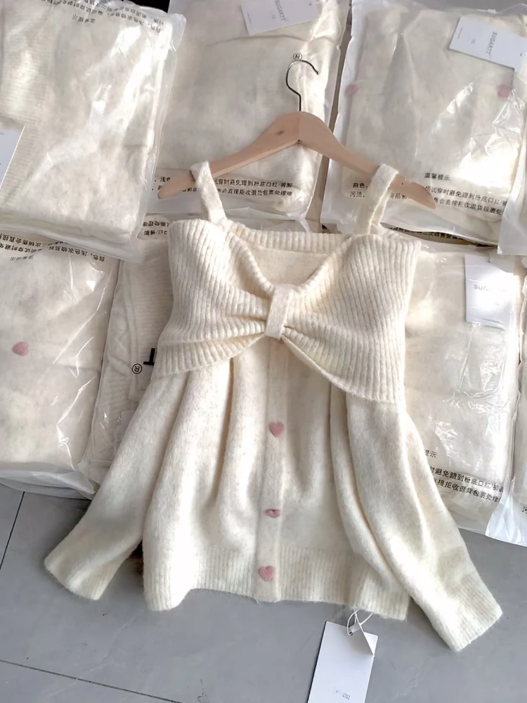

2025 Korea Fashion Sweet Knit One Off Shoulder Sweater New Design Chic Vintage Slim Knitted Pullovers Aesthetic Casual Clothing