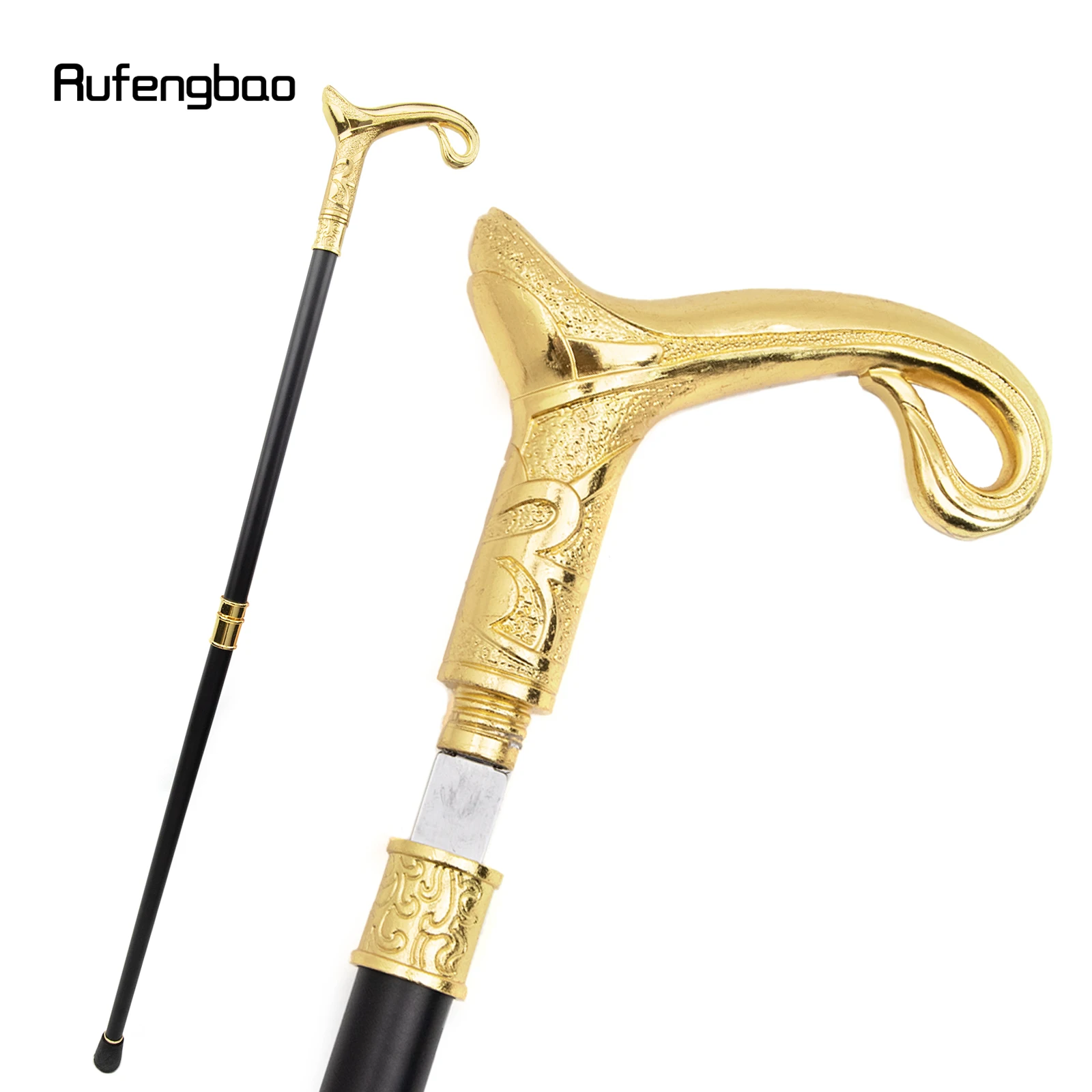 Golden Luxury Curve Line Type Walking Stick with Hidden Plate Self Defense Fashion Cane Plate Cosplay Crosier Stick 93cm