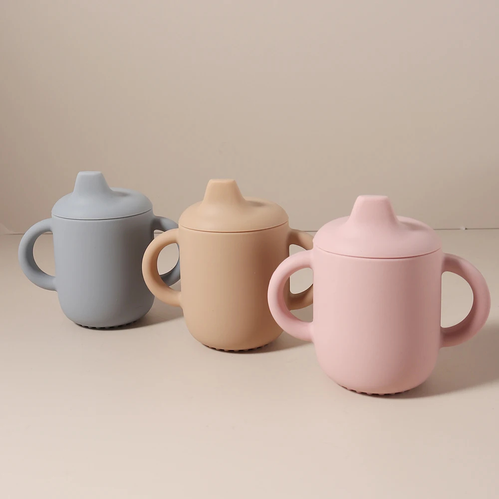 

silicone sippy cup for baby toddler soft training cup food grade with handle new