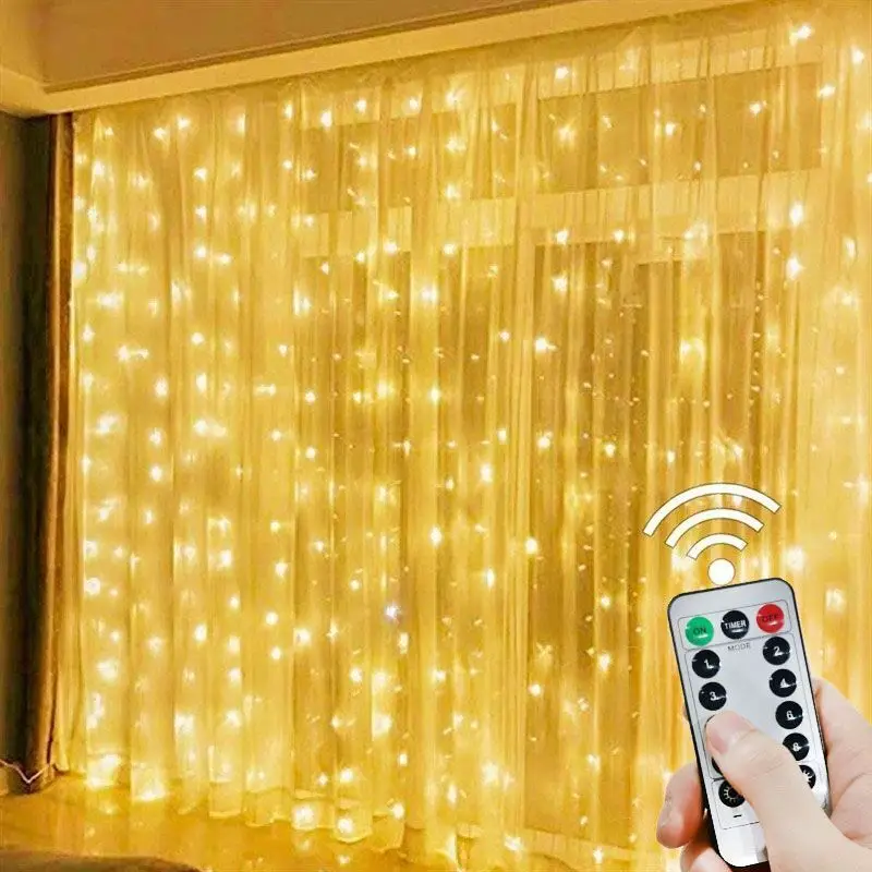 Cortina de alimentación USB con luces LED, cadena de luces con control remoto, colgante para fiesta de Navidad, Año Nuevo, decoración navideña para el hogar, Noel, 2025