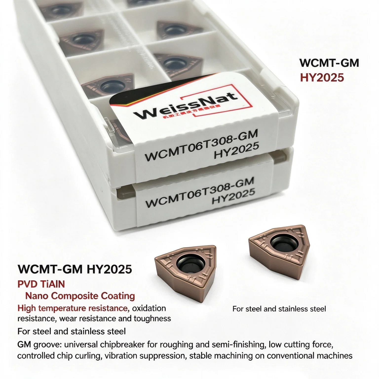 WeissNat WCMT030208 WCMT040208 WCMT050308 WCMT06T308 WCMT080412 Carbide Insert WCMT Drilling Inserts