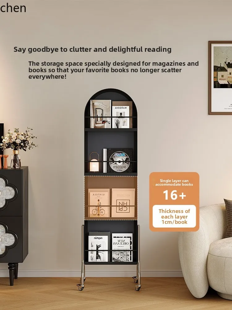 Hptetro estilo sala de estar estante rotativa piso-pé móvel espelho de comprimento total revista rack armário de armazenamento integrado