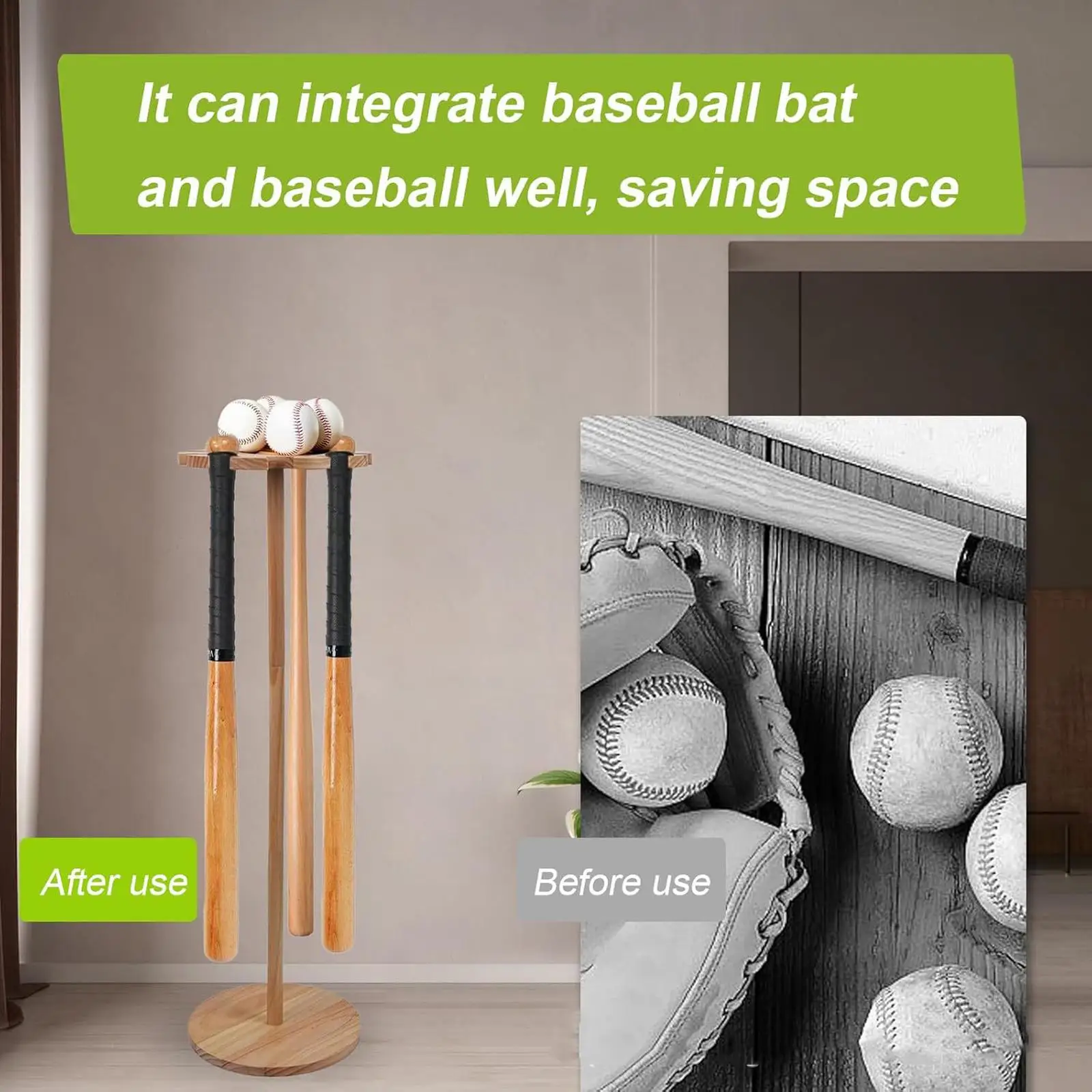 10 Baseball Bats Holder Display Rack Floor Standing，Simple Equipment Decoration Wood Reliable Baseball Bat Display Stand