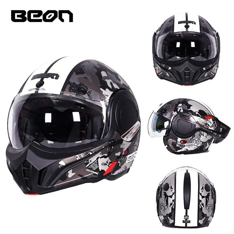 707 motorcycle helmet BEON B-707 Motorcycle Helmet Men's Women's Rear Flip Up Motorcycle Winter  Anti Fog Motorcycle Full Helmet ECE Certification