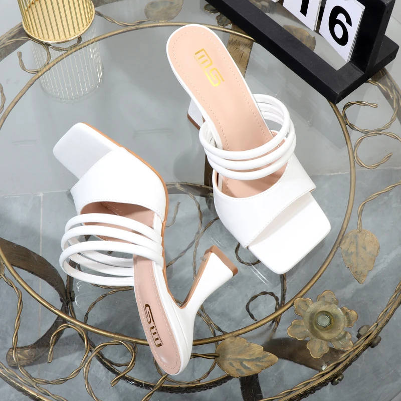 Luxury slippers 2023 summer plus size high-heeled shoes with thin square head simple versatile sandals with a height of 9.5CM