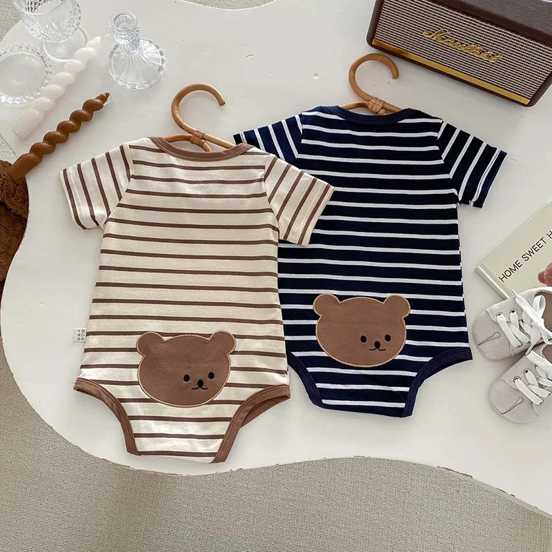 Summer Baby Clothes Cartoon Bear Stripe Jumpsuit for Boys Girls Toddler Infant One-Pieces Onesies Newborn Romper Korean Outfits