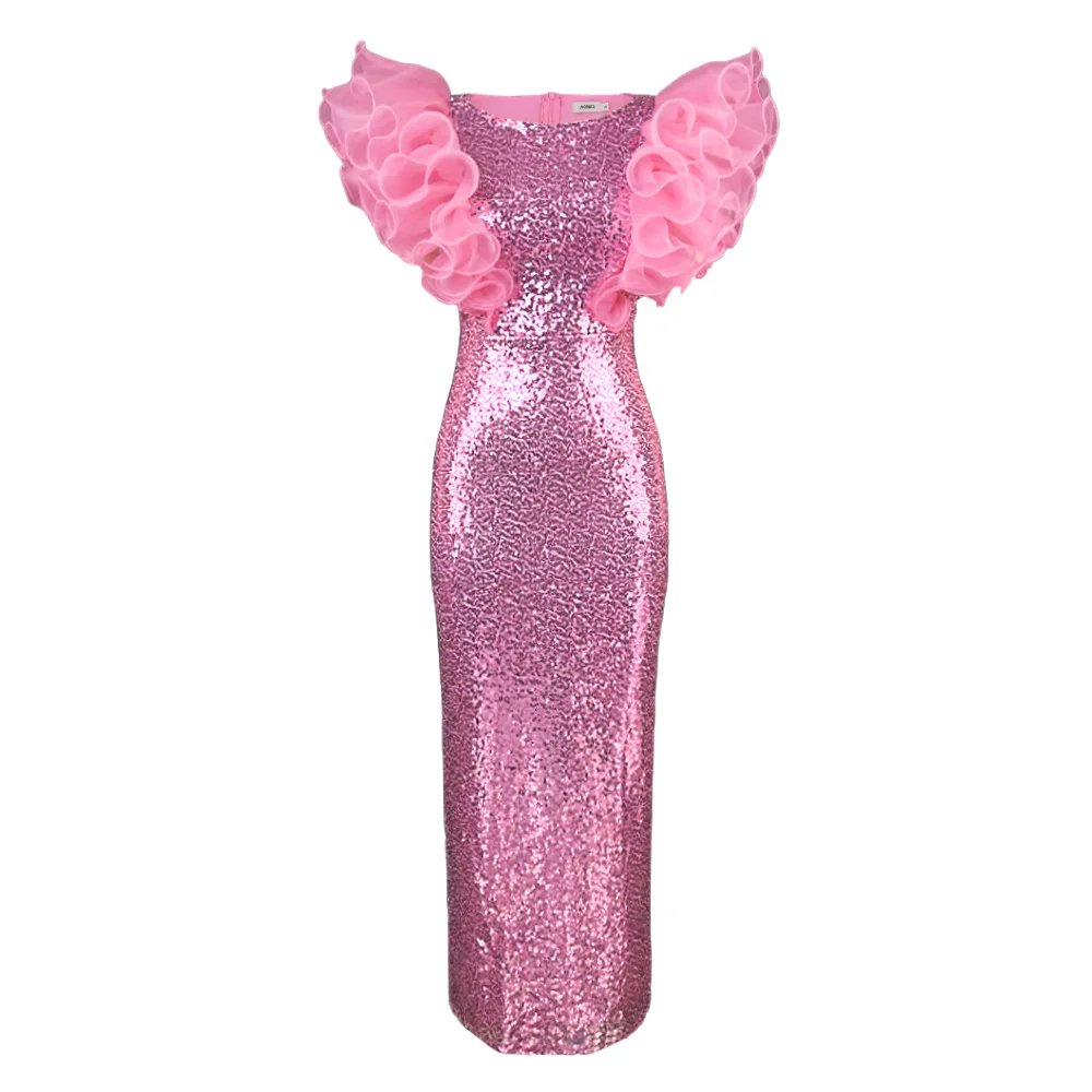 Vestido rosa brillante para mujer, traje de fiesta de cumpleaños, vestidos de lentejuelas de talla grande, traje de cantante de lujo para club nocturno y Bar