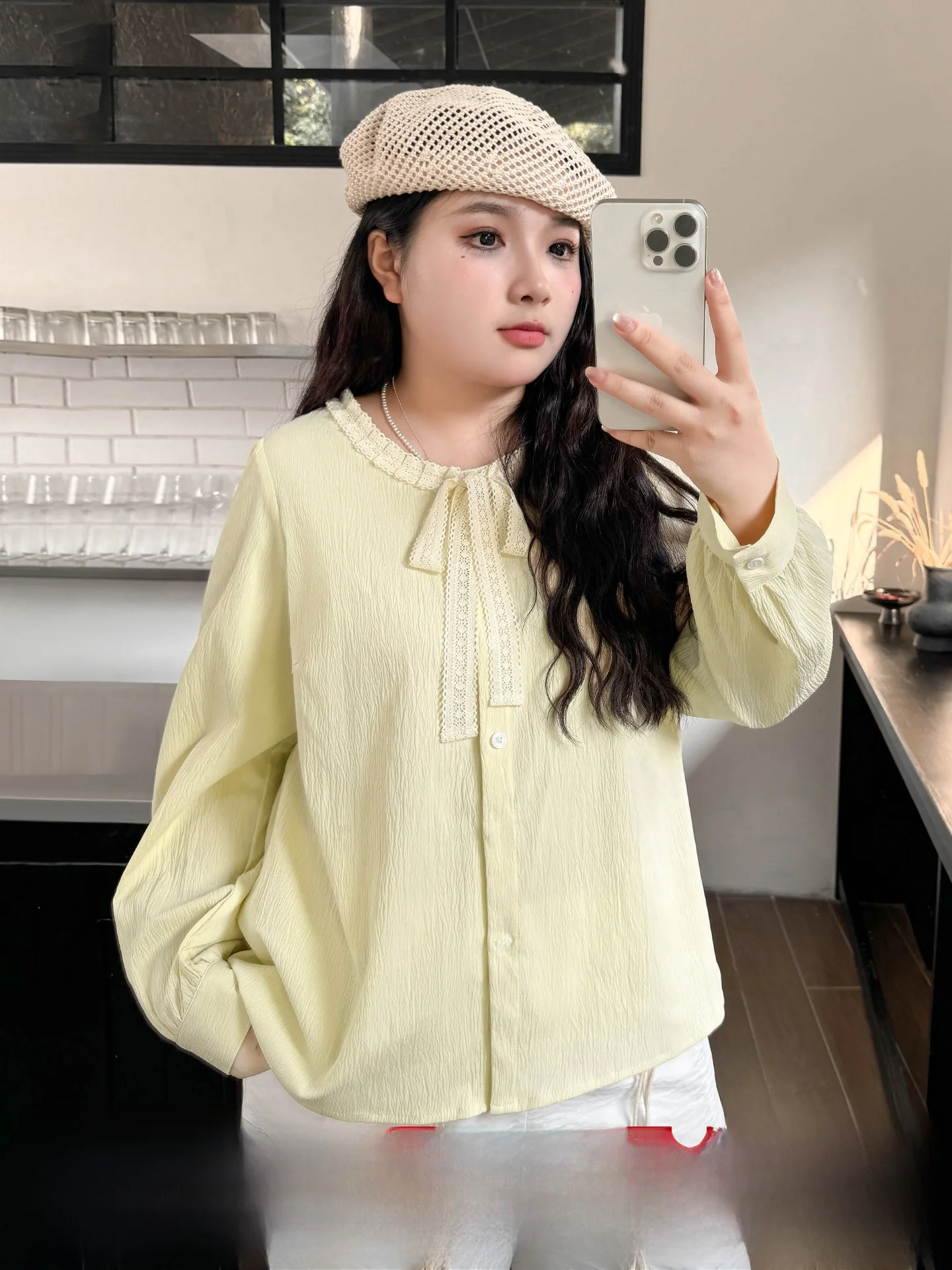 

Женская футболка большого размера с рюшами и длина текстуры, цвет, дизайн пояса с воротником, длинный Sve irt, французский слей, свободный крой