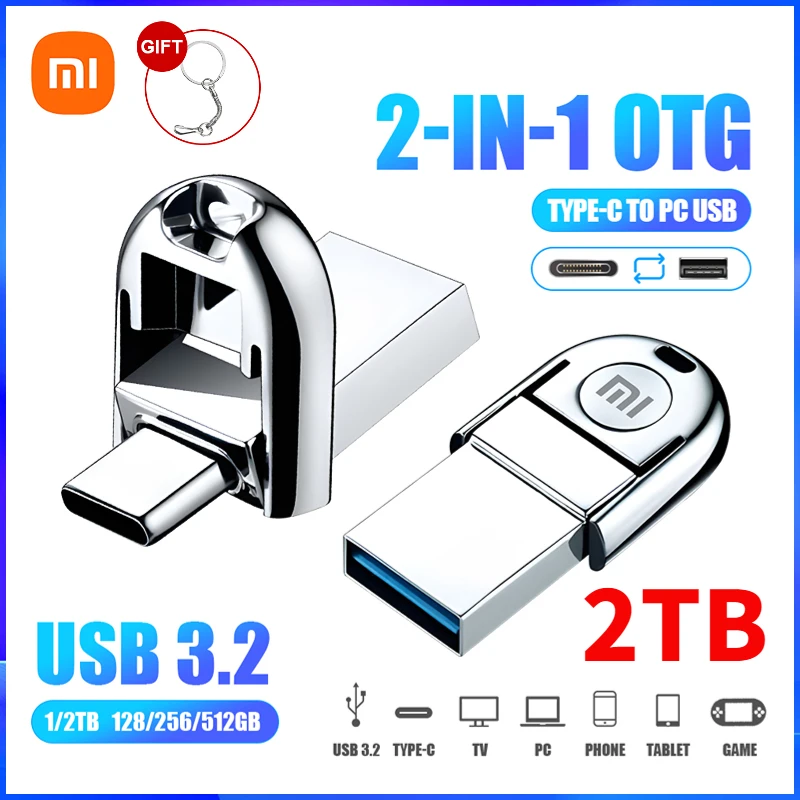 Xiaomi 2 In 1 OTG USB-C Flash Pen Drive 2TB 1TB Metal Memory Stick Usb3.0 Flash Disk 128GB 256G USB3.0 Dual C Pendrive Usb Stick