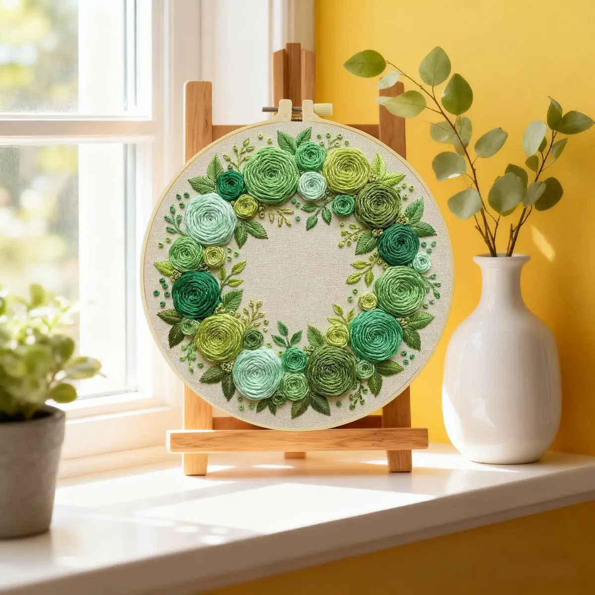 1 Stück 20X20CM/15X15CM 7,87/6,3 Zoll Pflanzen - Blumen Stickerei Starter-Kit DIY-Kit DIY-Stickerei-Set Handarbeiten – Detail 1