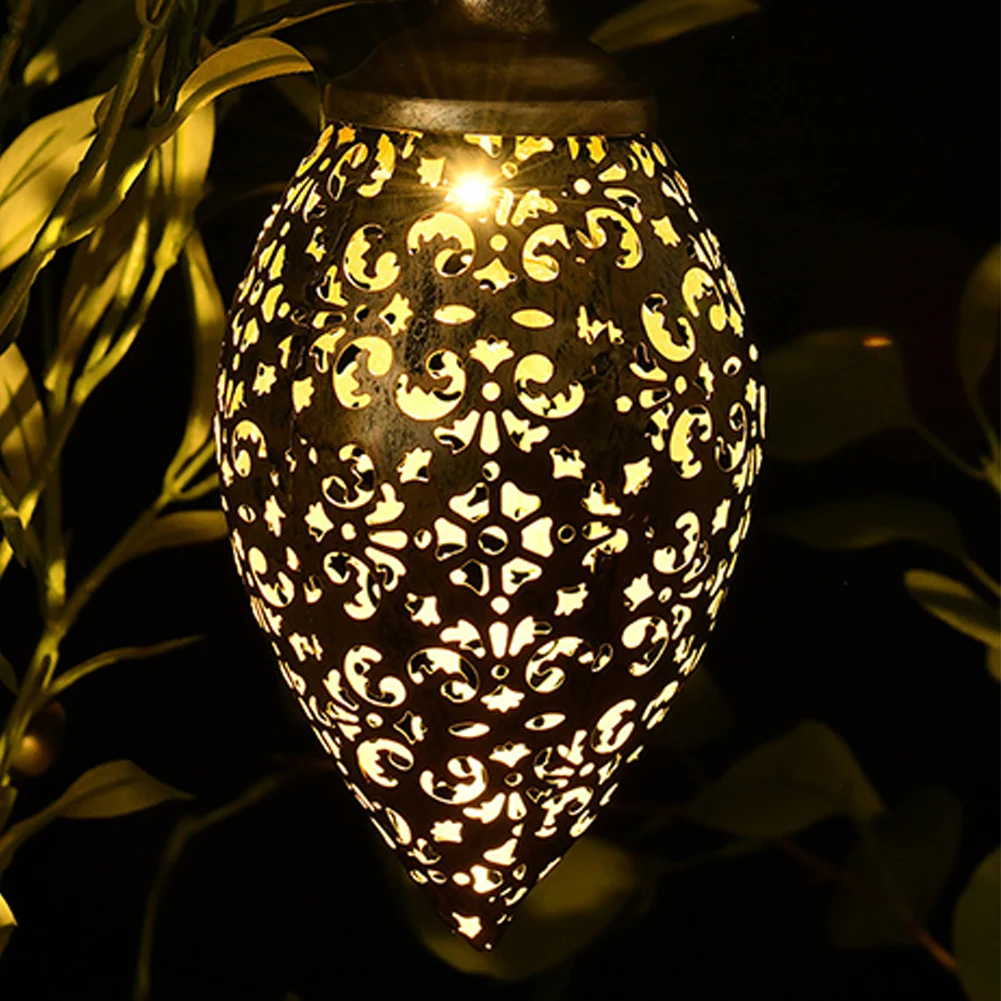 Imagem -02 - Outdoor Impermeável Pendurado Led Jardim Luzes Lanternas Solares Ferro Arte Lâmpada Água Gota Forma Lanternas Decorativas para Quintal Pátio