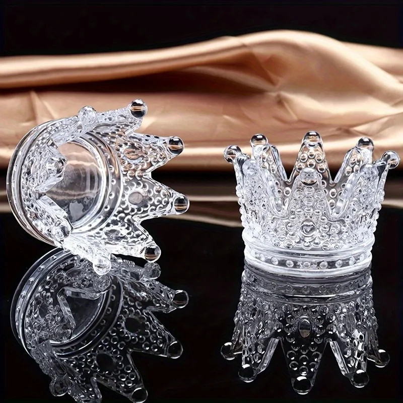 1pc Elegant Crown-Shaped Glass Storage Box Classic Multipurpose Vanity And Countertop Decor Holder Beauty Egg and Ring Storage