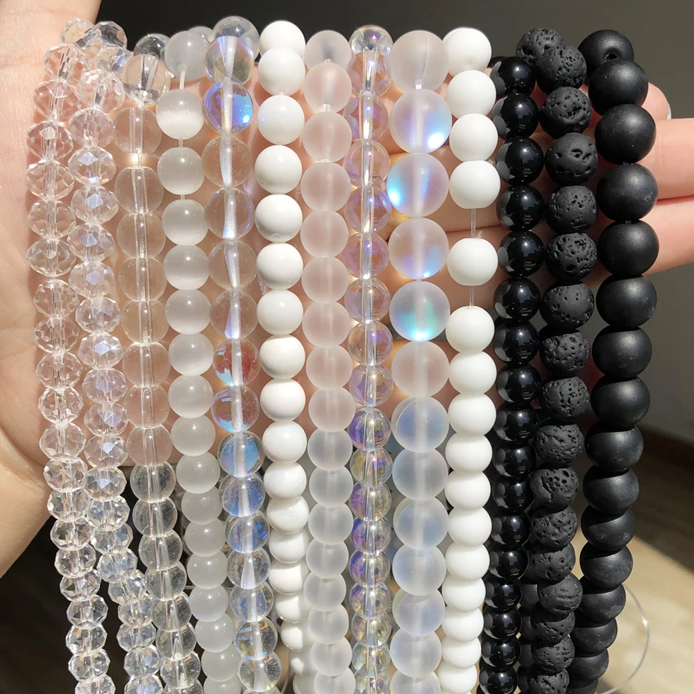 

Natural White Stones Cat's Eye Agates Bead Transparent Crystal Glass Round Loose Beads For Jewelry Making Diy Charms Bracelet