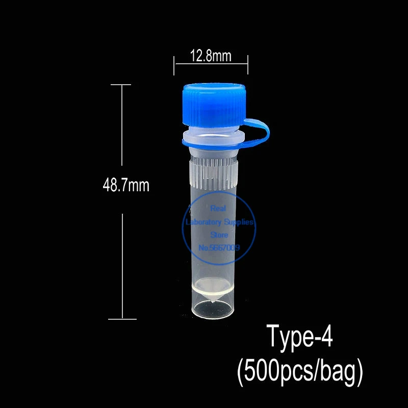 500 개/묶음 1.5ml 플라스틱 냉동 튜브 저온 원심 분리기 튜브 실험실 저온용법 씰 링 포함