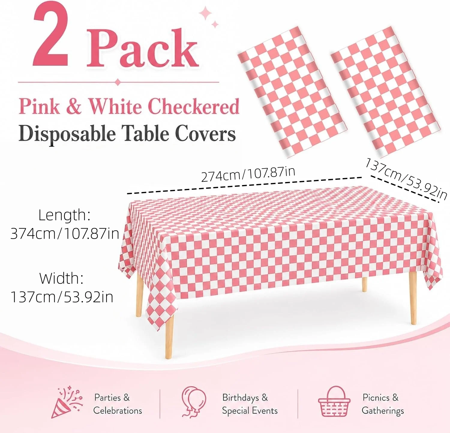 Thick Plastic Tablecloth Waterproof Disposable PP Rectangular Restaurant Party Wedding Decoration Checkered Tablecloth