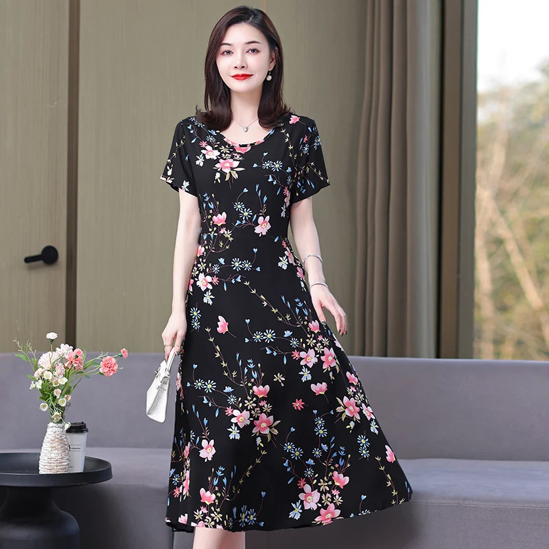 Summer Boho Dresses for Women 2023 Vintage Short Sleeve Female Long Dress with Floral Pattern Harajuku Elegant Women\'s Clothing