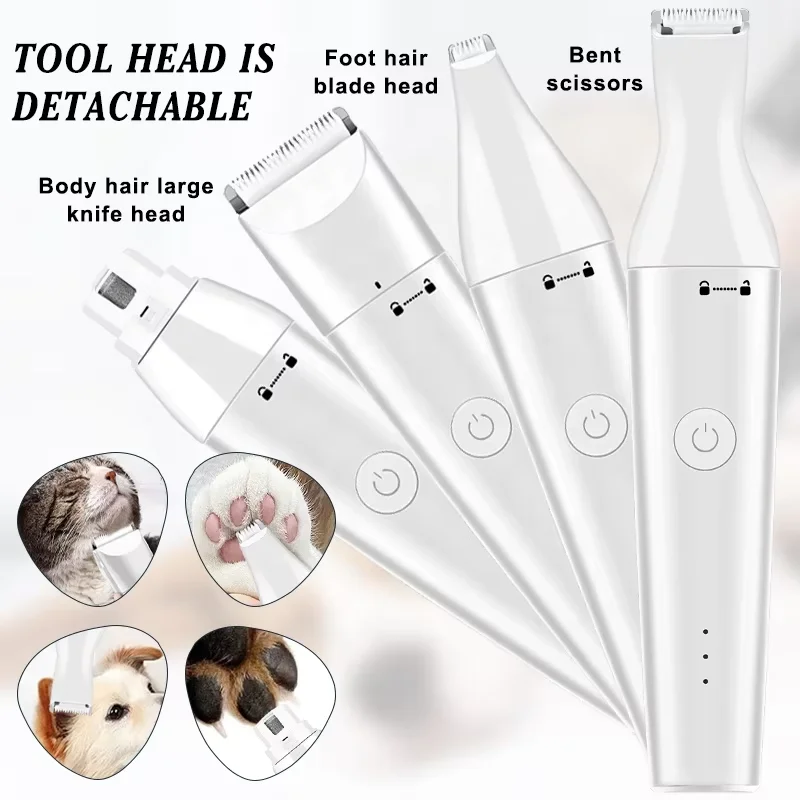 4 in 1 Pet Shaver Multi-head Electric Hair Clipper Cat Hair Pusher Low Noise Paw Trimmer Dog Hair Trimmer Grooming Set