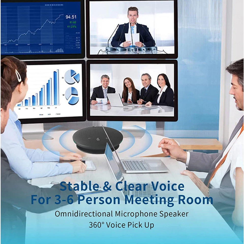 Conference Room Omnidirectional Microphone Bluetooth Wireless Conference Microphone 360-Degree Voice Pickup & Noise Canceling