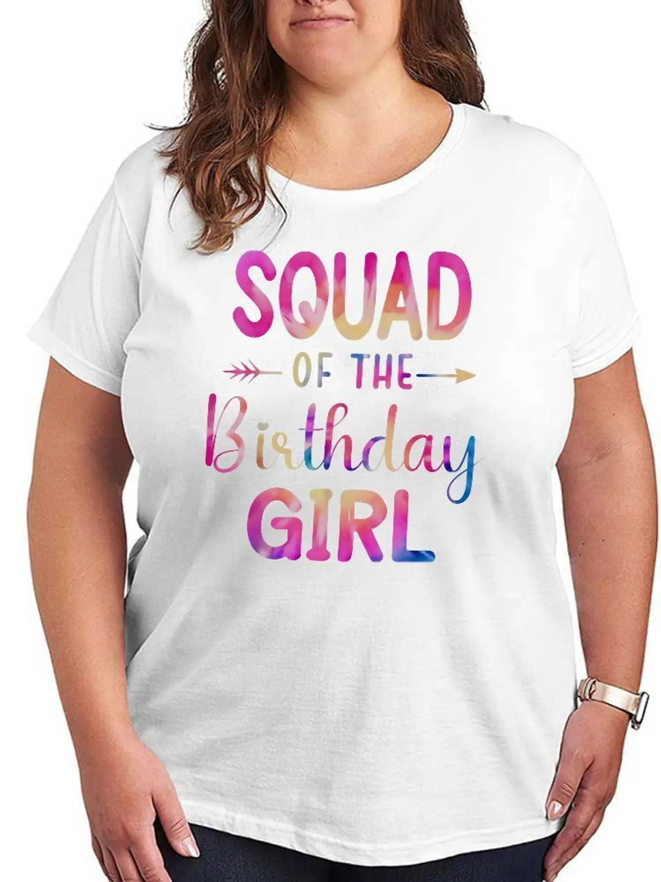 Squad Of The Birthday Girl Graphic T Shirt Women Fashion Casual Stretchy Plus Size Short Sleeve Soft Tee Birthday Party Clothes