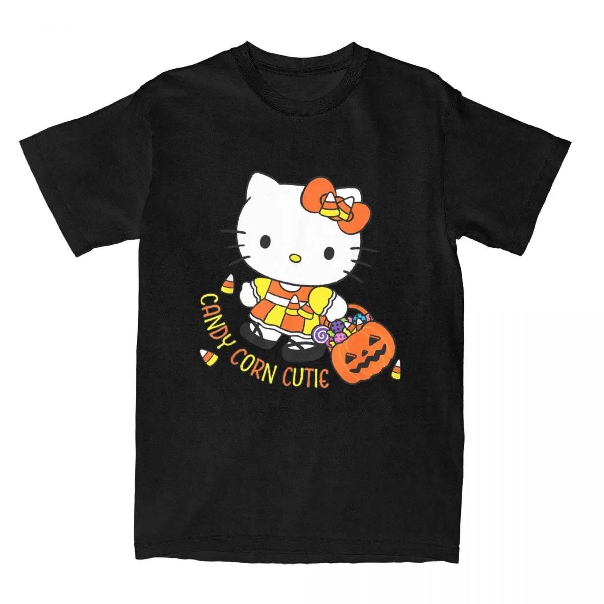 Hello Kitty Candy Corn Cutie Halloween T Shirts Men Women Cotton T-Shirt Round Neck Tee Shirt Short Sleeve Clothes New Arrival