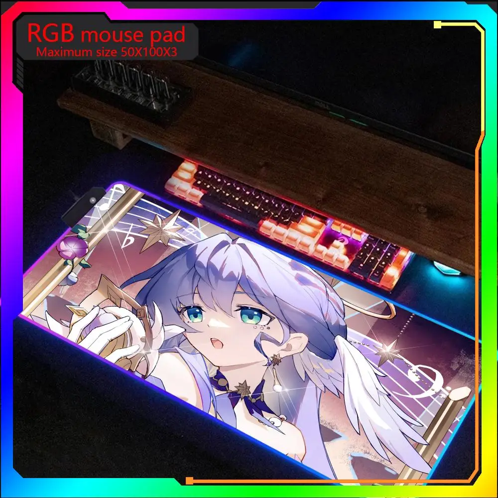 

Honkai Star Rail Robin RGB Mouse Pad Maximum size50x100 Gaming Mousepad Game Large LED Rubber Table Mat Laptop Desktop Game Pad