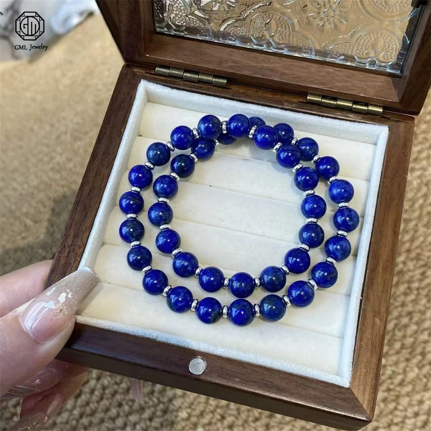 Natural Lapis Lazuli Agate Beaded Bracelet Unisex Men Women Royal Anime Blue Gemstone Healing Jewelry Hoops Necklace Gift