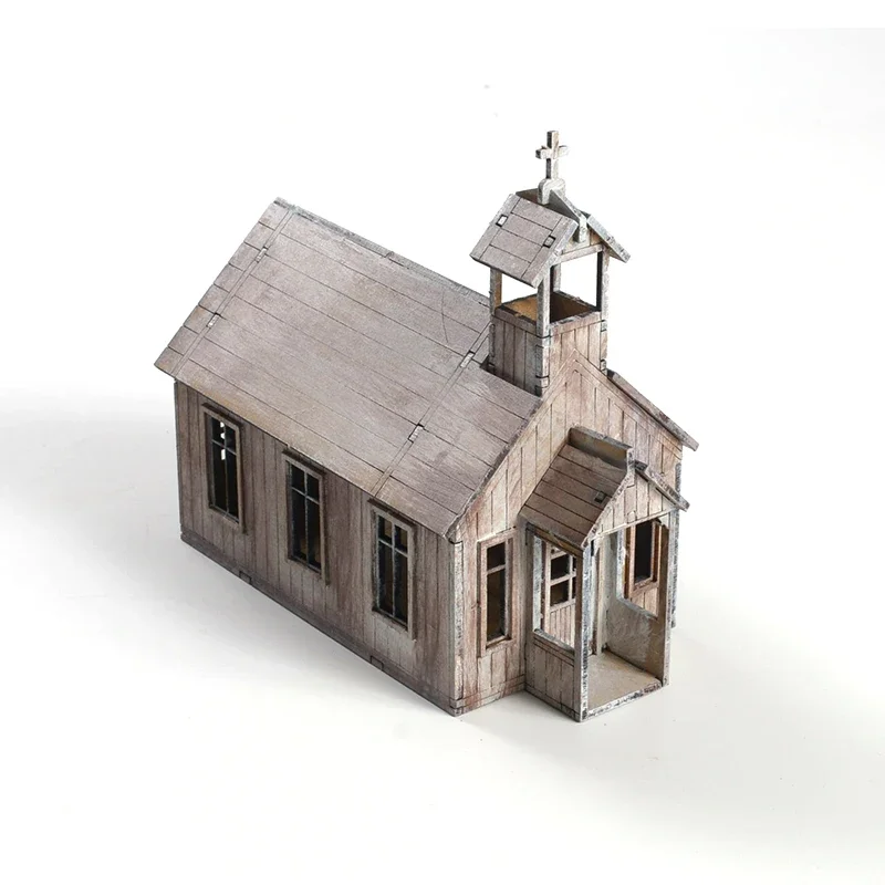 1/72 Eastern Europe Church House Building Scene Wooden Assembled Model Decoration DIY Handmade Gift