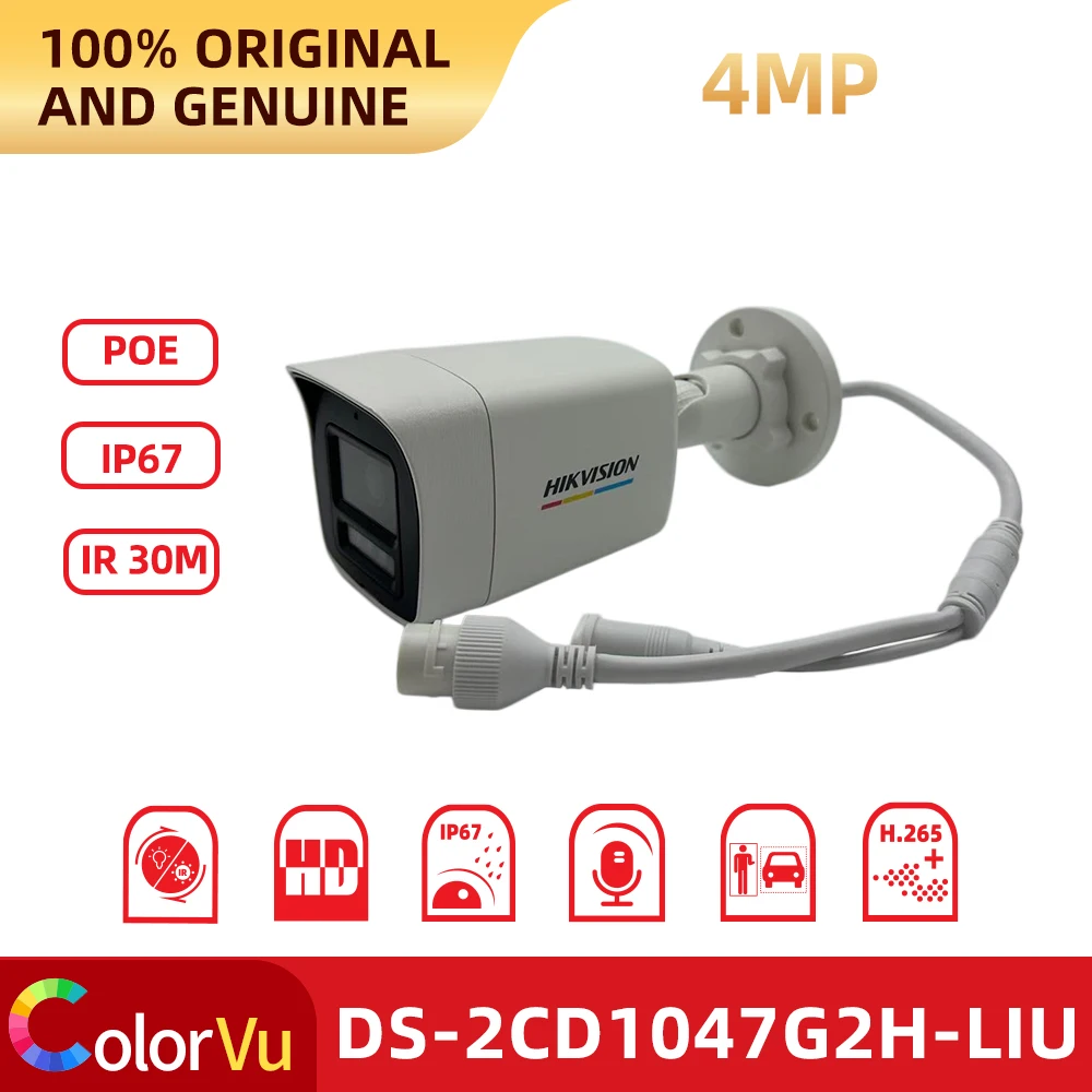 Hikvision DS‑2CD1047G2H‑LIUF 4MP ColorVu IP Bullet Camera Smart Hybrid Light Human Vehicle Detect Built‑in Mic PoE IP67 Outdoor