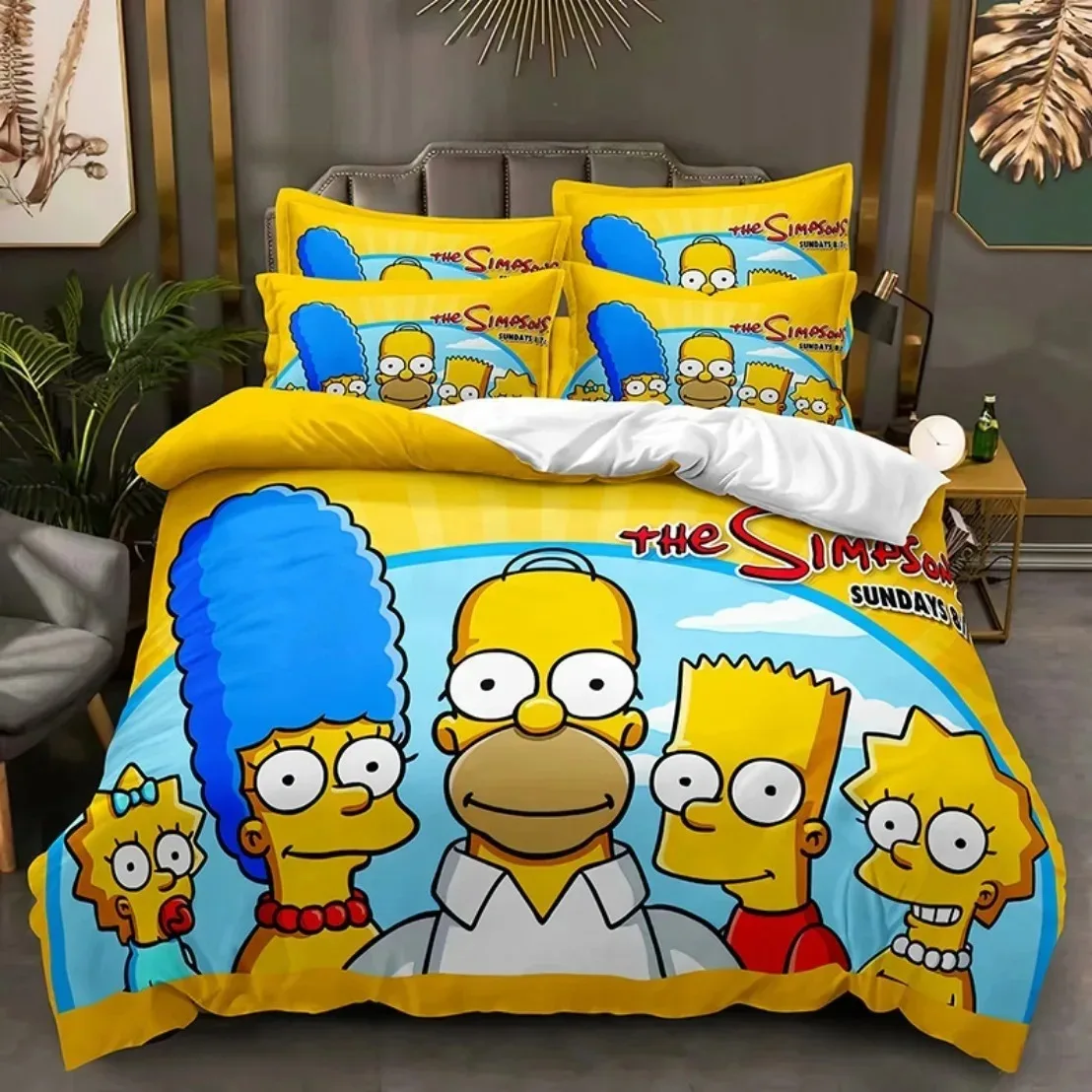 The Simpsons Bedding Sets,Anime Bart-Lisa Cover Sets,Cute Bed Quilt Covers Pillowcases Bedroom for Children and adults