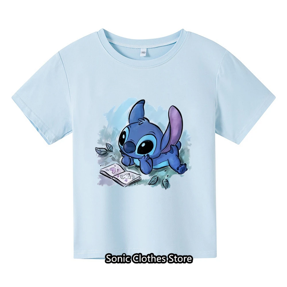 

Disney Kawaii Lilo Stitch Tshirt Kids Funny Cartoon T Shirt Children Stitch Cute Manga T-shirt Y2k Graphic Girl Boy Top Tees