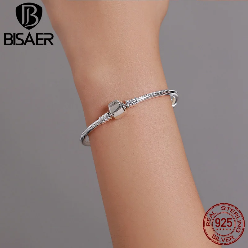 Imagem -04 - Bisaer 100 925 Prata Esterlina Clássico Cobra Pulseira Personalizado Charme Pulseiras para Mulheres de Luxo Jóias Finas Weus902