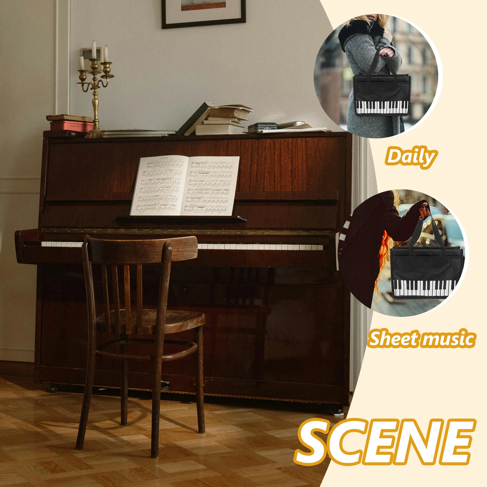 

Music Score Holder Bag A4 Size Piano Keyboard Pattern Splashproof Music Sheet Storage Bag Portable Lightweight Case for Violin