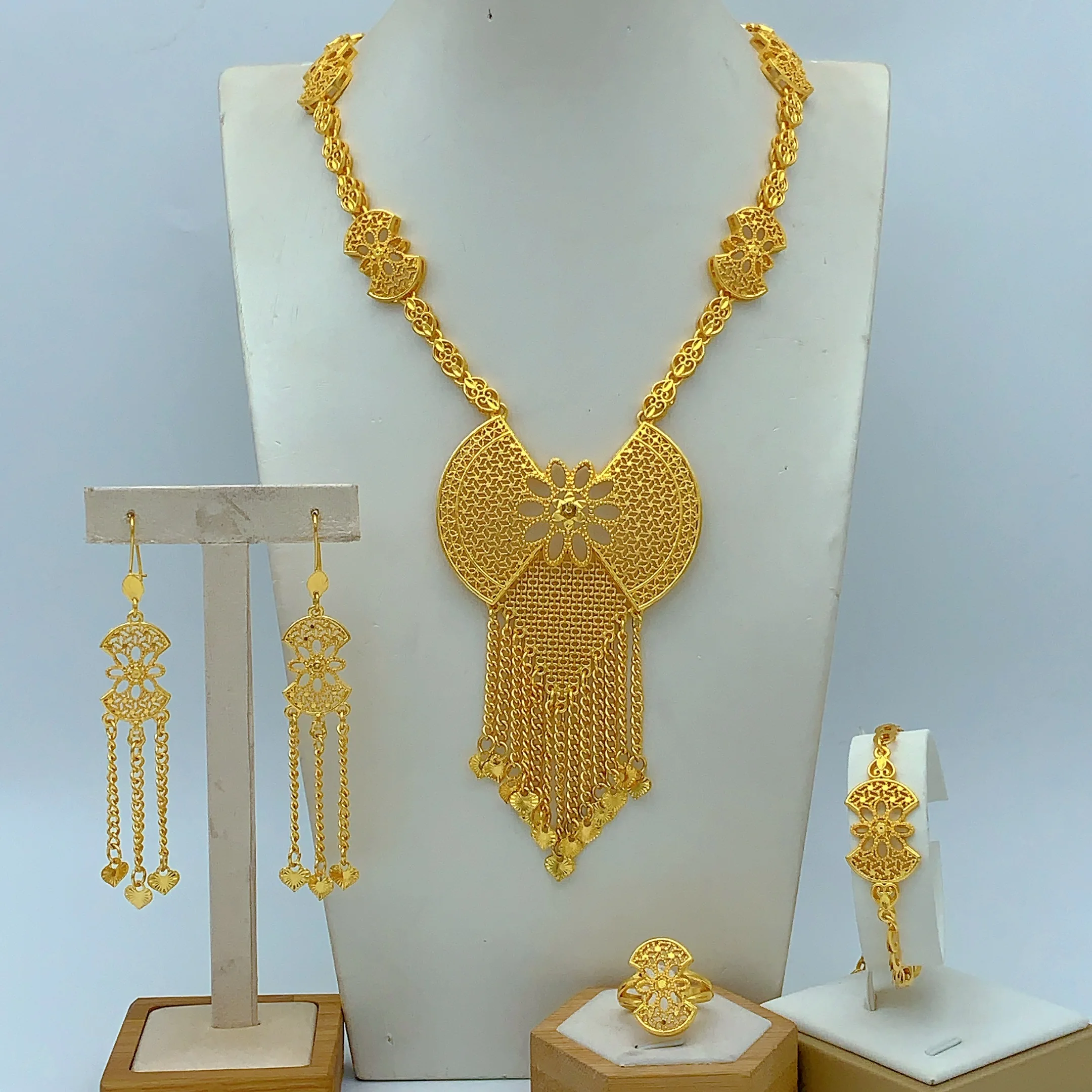 ANIID Dubai Goldfarbenes Schmuckset für Frauen, indische Quaste, lange Halskette, Ohrring, nigerianischer afrikanischer Schmuck, Partygeschenke