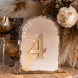 Arch Acrylic Ombre Beige Table Numbers,Clear Acrylic with Gold Numbers,Nude Taupe Gold Plexi Table Numbers,Luxury Wedding Decor