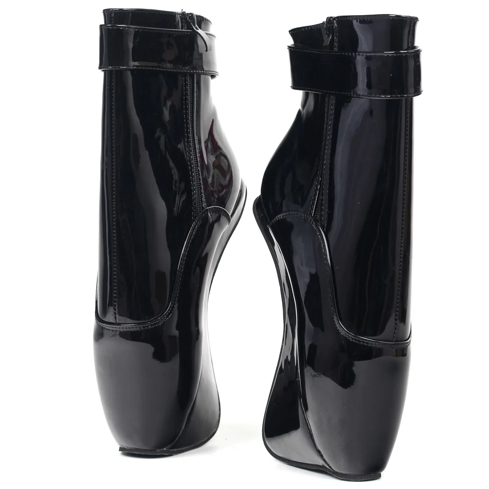 7 Inch High  Heel Unisex Fetish Wedge Hoof Heelles Ankle High Lace Up Lock Ballet Boots Size 36-46