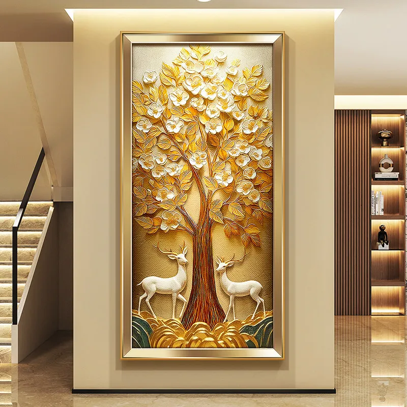 Modern Entrance Hall Mural Lamp Plant Decorative Painting Abstract Hanging Painting Corridor Wall Decoration LED Light Painting