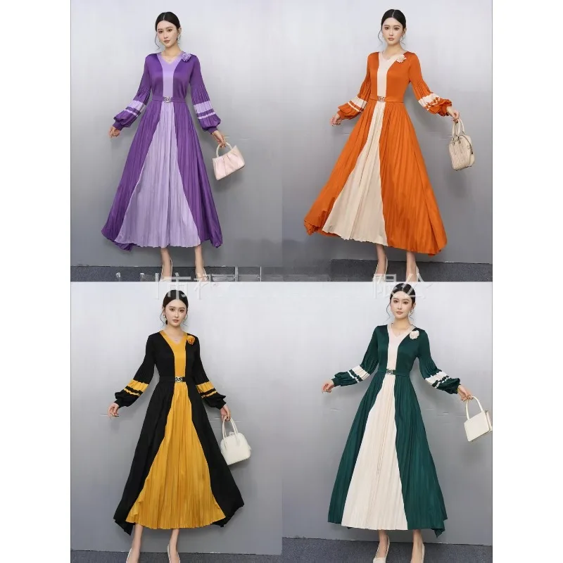

Miyake Folds 2025 Autumn and Winter New Collision Waist Dress Temperament Elegant Loose Thin Big Swing Skirt Female Pleated