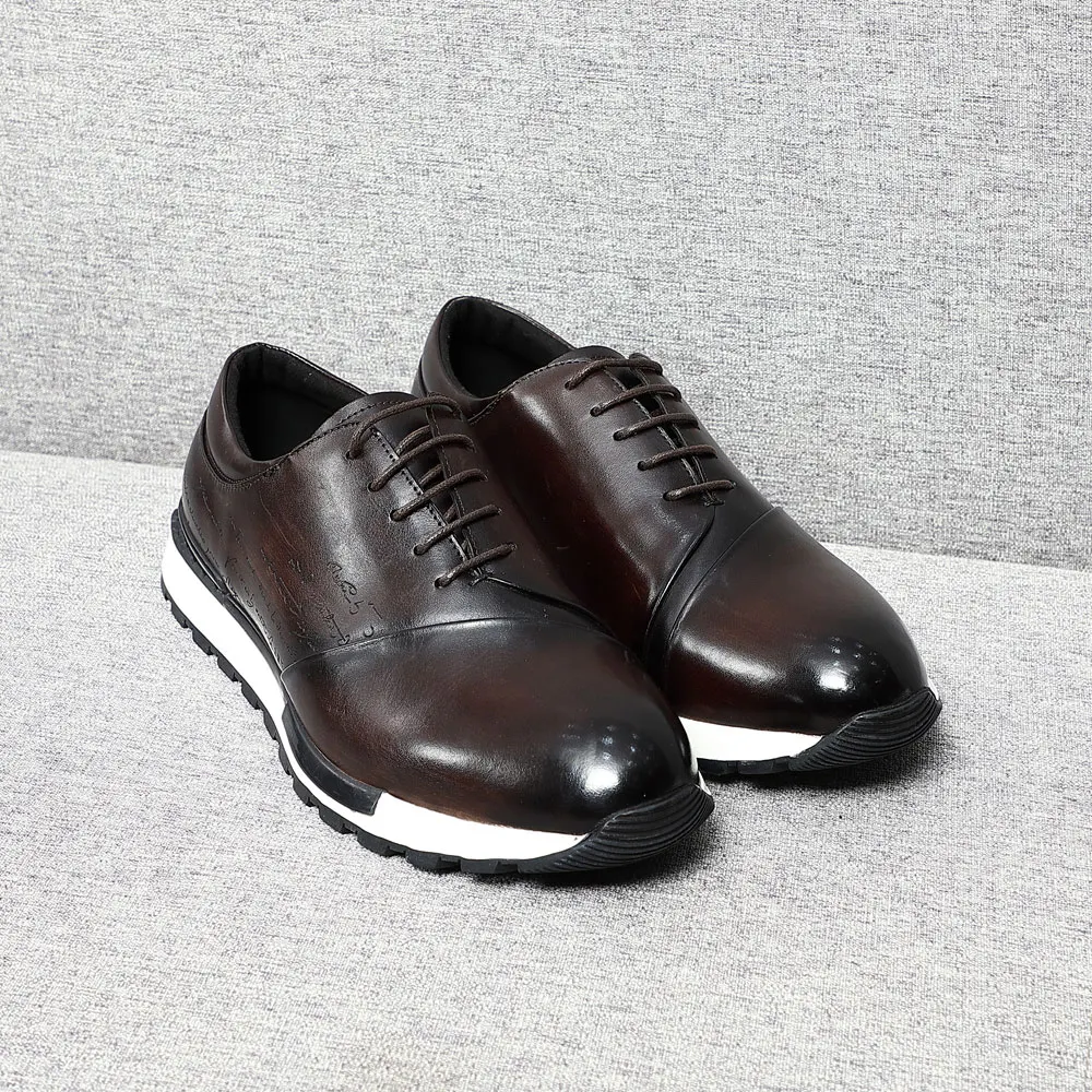Luxury Brand Design Natural Genuine Leather Handmate Men\'s Sneaker Men Boutique Daily Party Lace-up Adult Men Casual Shoes
