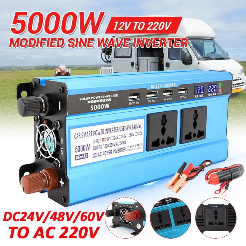 

3000W 4000W 5000W Modified Sine Wave Power Inverter Voltage Transformer for Solar Panel Car Home DC12V 24V To AC 220V Converter