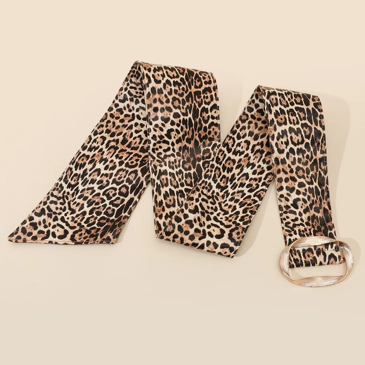 حزام مزخرف واسع بطباعة الفهد مع مشبك معدني على شكل حلقة مشد خصر عصري فستان مثير وحزام خصر