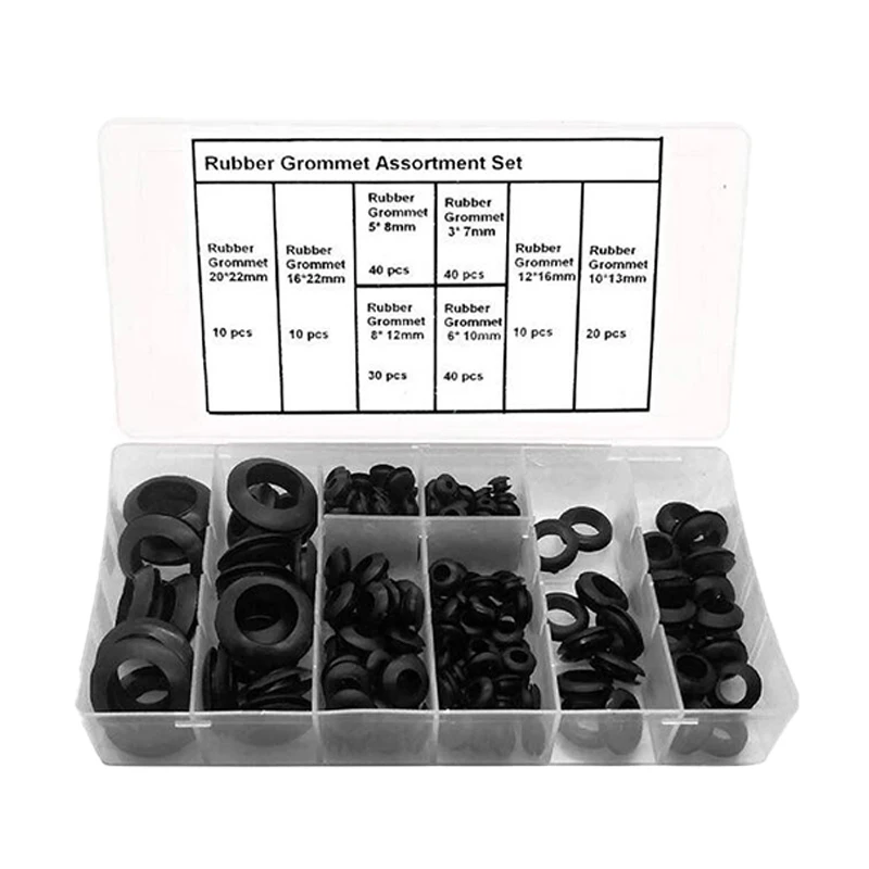 200pcs Rubber Grommet 3/5/6/8/10/12/16/20mm Blanking Hole Wiring Cable Gasket Seal Assortment for Protects Wire Cable Hardware