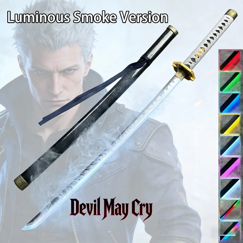 

103 см Светящийся меч Smoke Devil May Cry 5, полноразмерная японская катана Vergil Sparda, меч Ямато, реквизит для косплея, игрушка, подарки