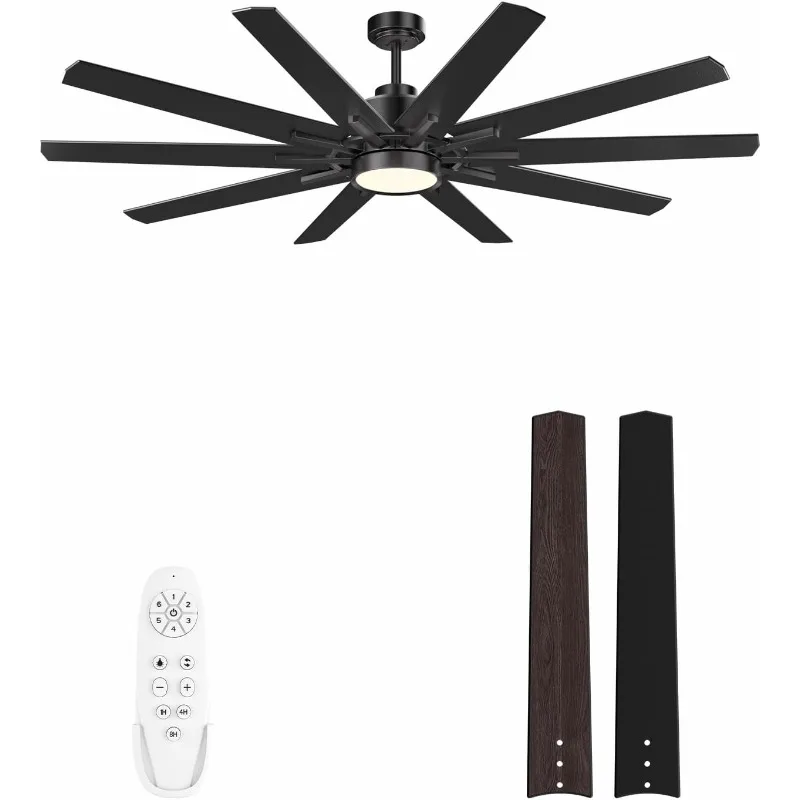 Indoor/Outdoor Ceiling Fan with Light, 10 Blades, Reversible Quiet DC Motor, Dimmable LED Walnut/Black Ceiling Fan