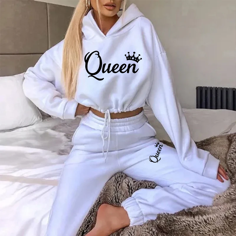 Women Casual Sets Hoodie Sweatshirts and Long Pant Solid Color Tops and Sweatpants Loose Ladies Sport Suit Tracksuit