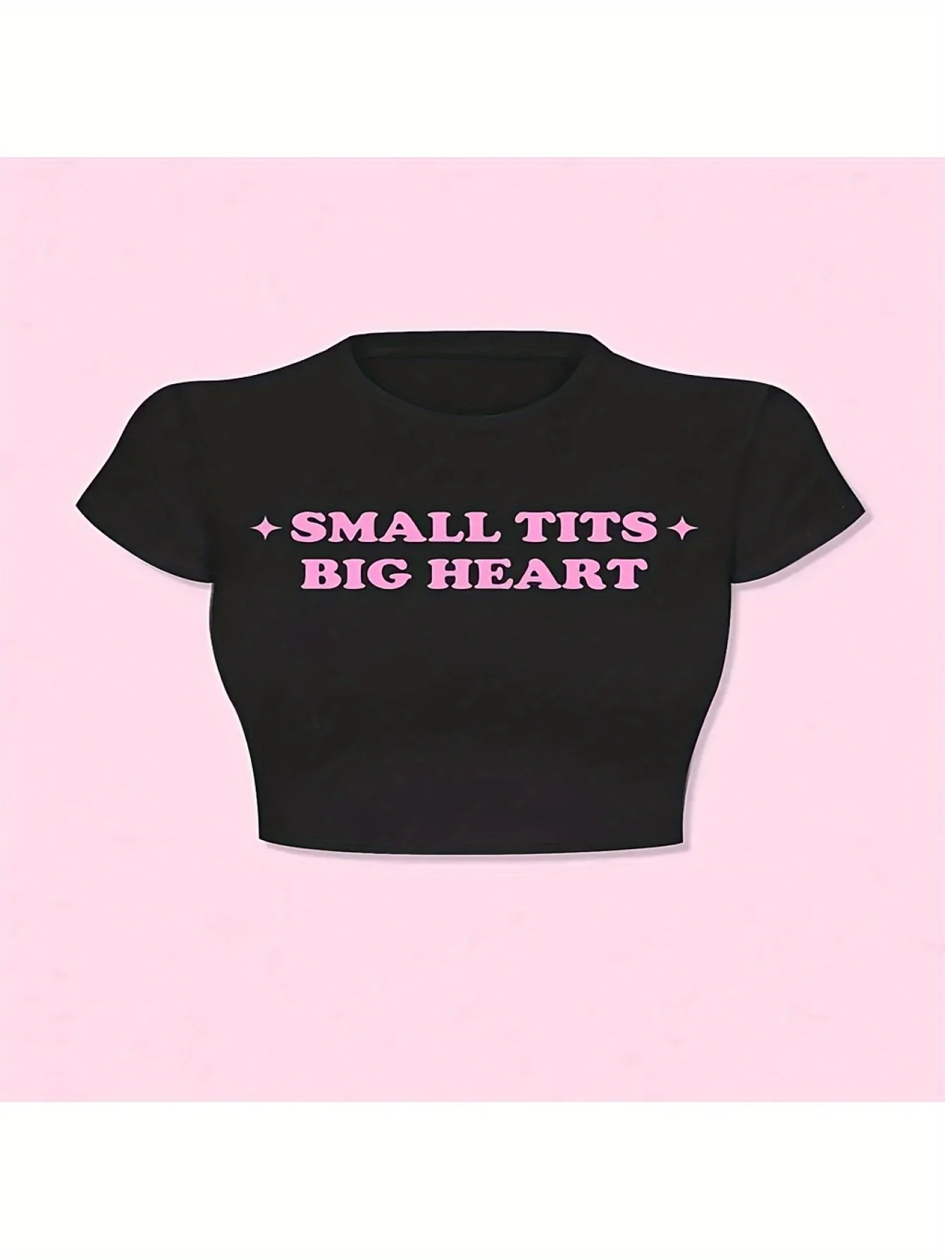 

Women's Y2K Style "Small Tits Big Heart" Graphic Crop Top Black Short Sleeve Harajuku Short Sleeve Casual Aesthetic Clothes